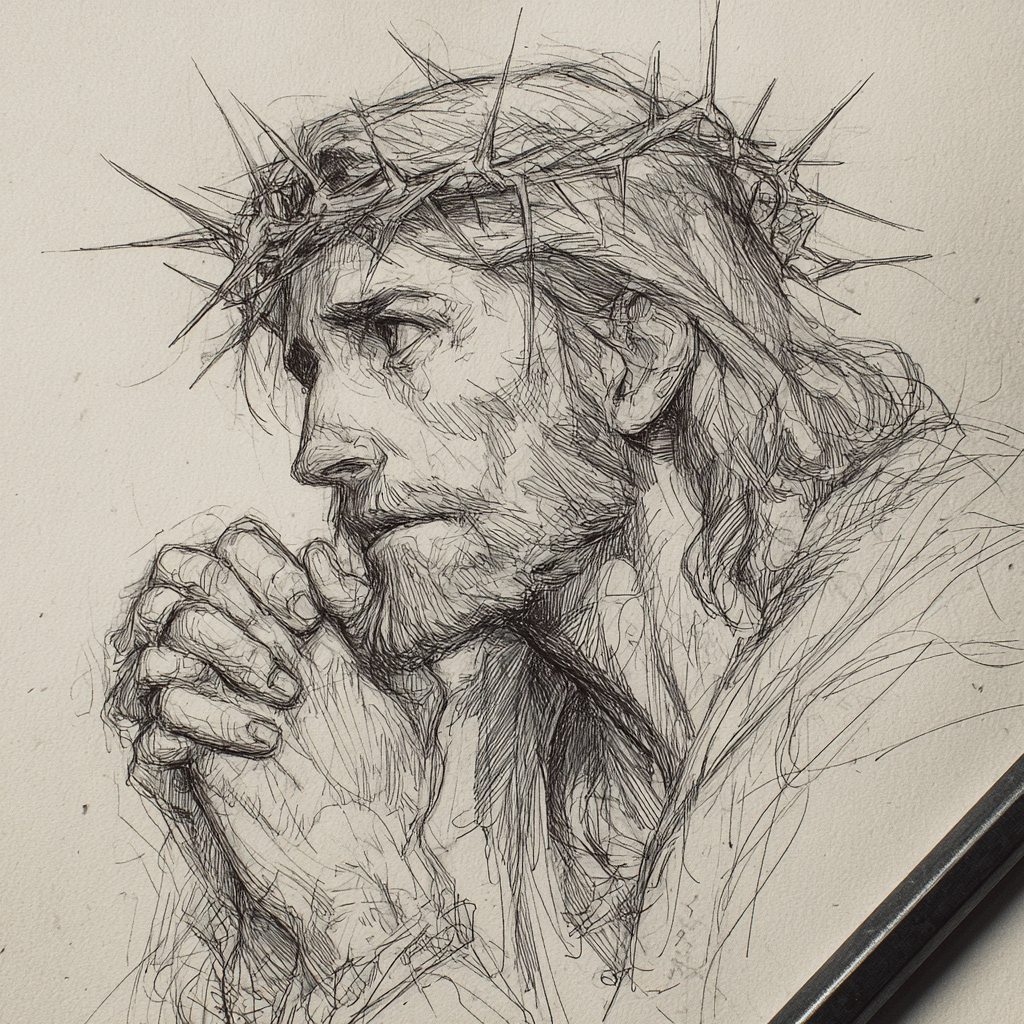 Jesus wearing a simple crown of thorns prayer hands in the st 7afd97f6 a9b1 4834 ae88 75c8bf32db41 2