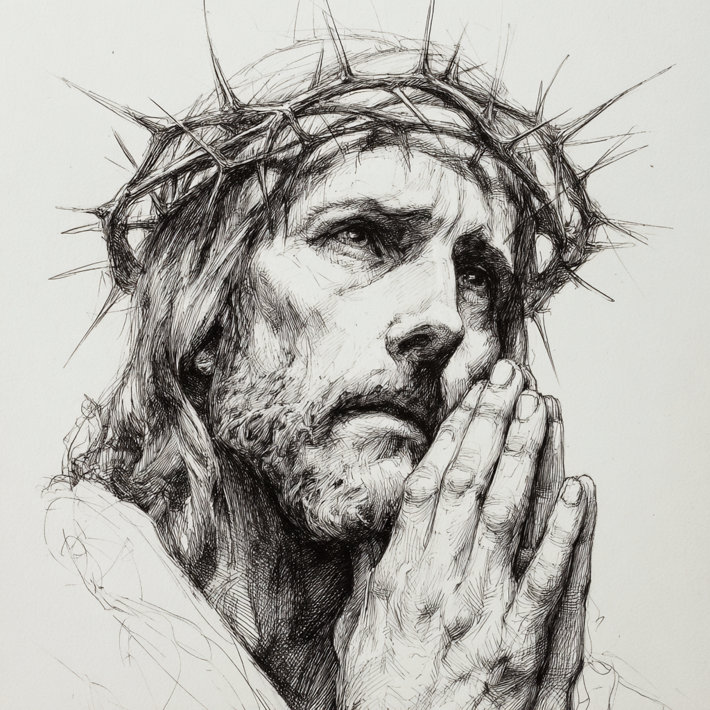 Jesus wearing a simple crown of thorns prayer hands in the st 7afd97f6 a9b1 4834 ae88 75c8bf32db41 3