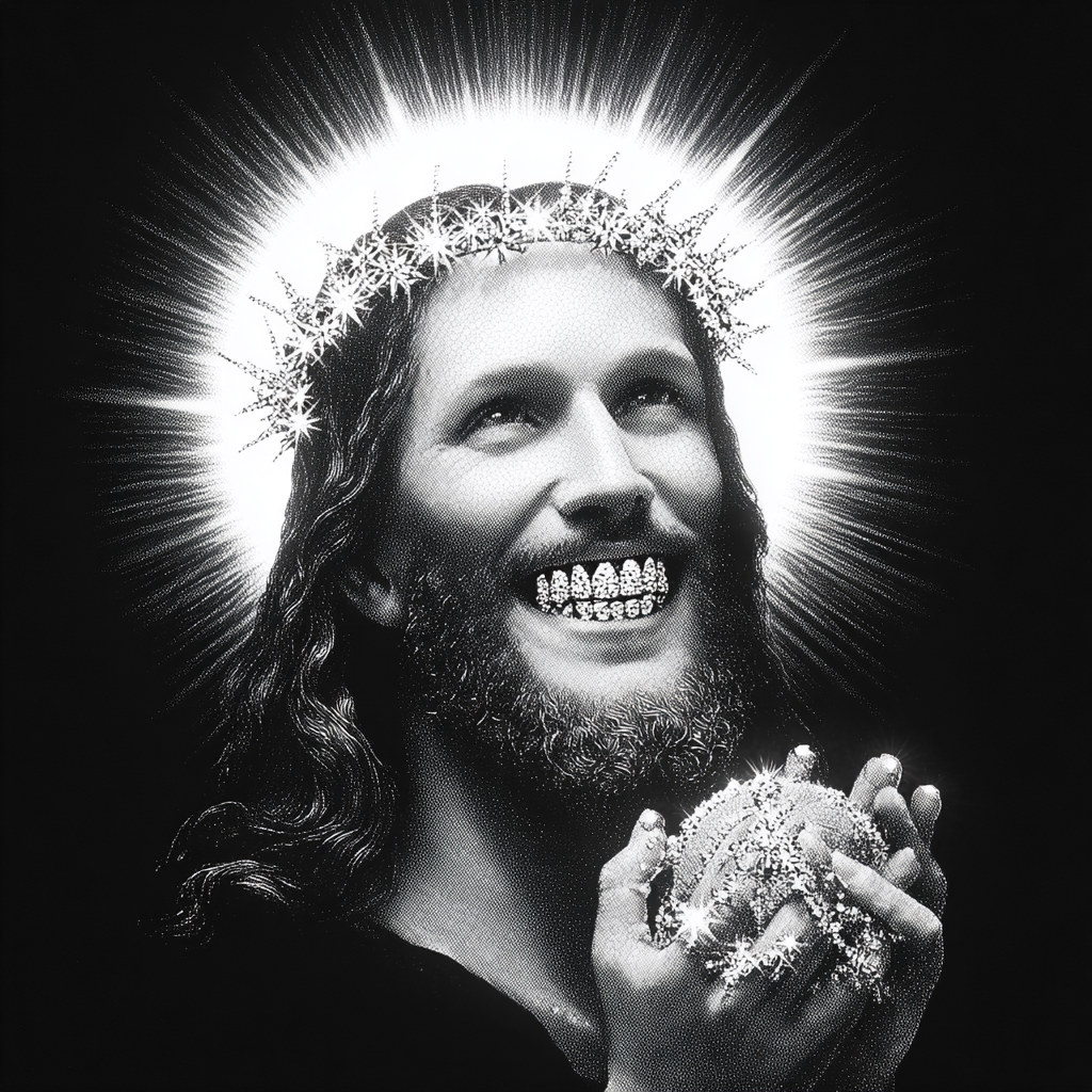 Jesus with a crown of stars in his hand smiling big showing h 720f226b 24d9 4c33 a949 1ddd7b7f6762 0