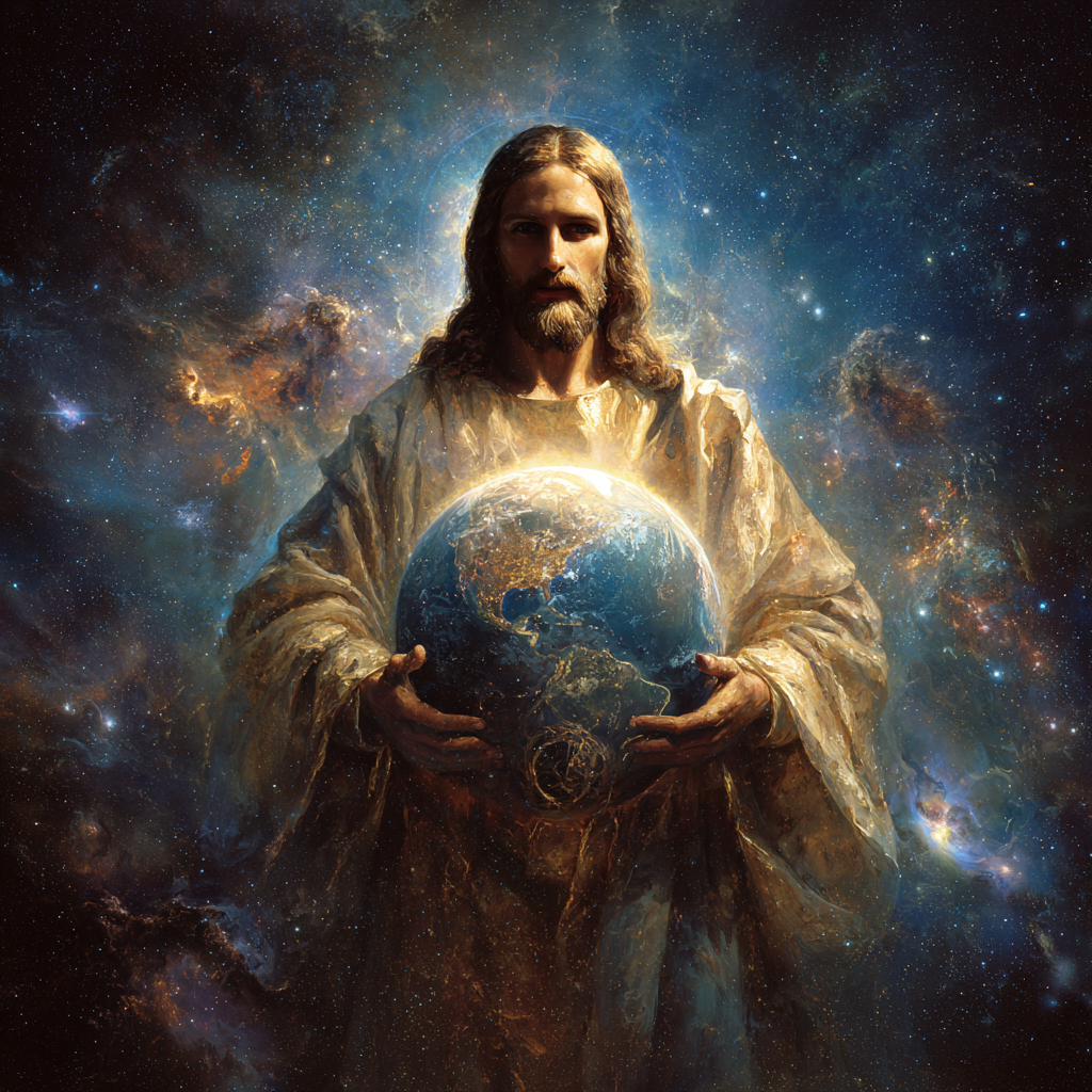 Jesus with hands wrapped around the earth. The earth has a co 4558472a 3063 4853 8a0c 9d60d349fcd2 0