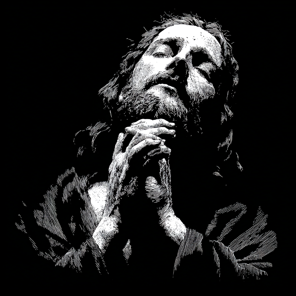 PRAYING JESUS screenprint vintage t shirt design high contras 7a9203e5 7d29 4082 8e93 17a3fe78065c 2