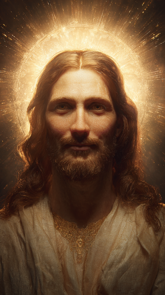 Portrait of Jesus Christ with warm friendly smile glowing hal 2bfafdca 2c25 485c 8e99 62bb09620c97 0