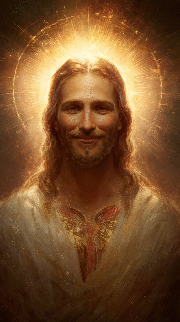 Portrait of Jesus Christ with warm friendly smile glowing hal 2bfafdca 2c25 485c 8e99 62bb09620c97 1