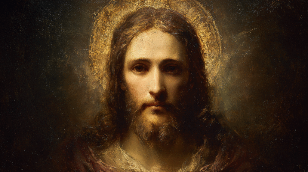 Renaissance oil painting of Jesus Christ facing forward upper 5e88bde4 1d38 4d33 8beb 3ab2a9ecc0a2 3