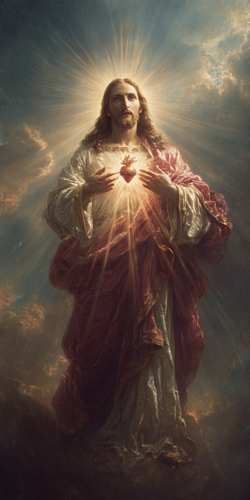 Sacred Heart of Jesus glowing from his chest golden rays of d 56b39857 6c61 478e bdf3 a7c0f5247585 0