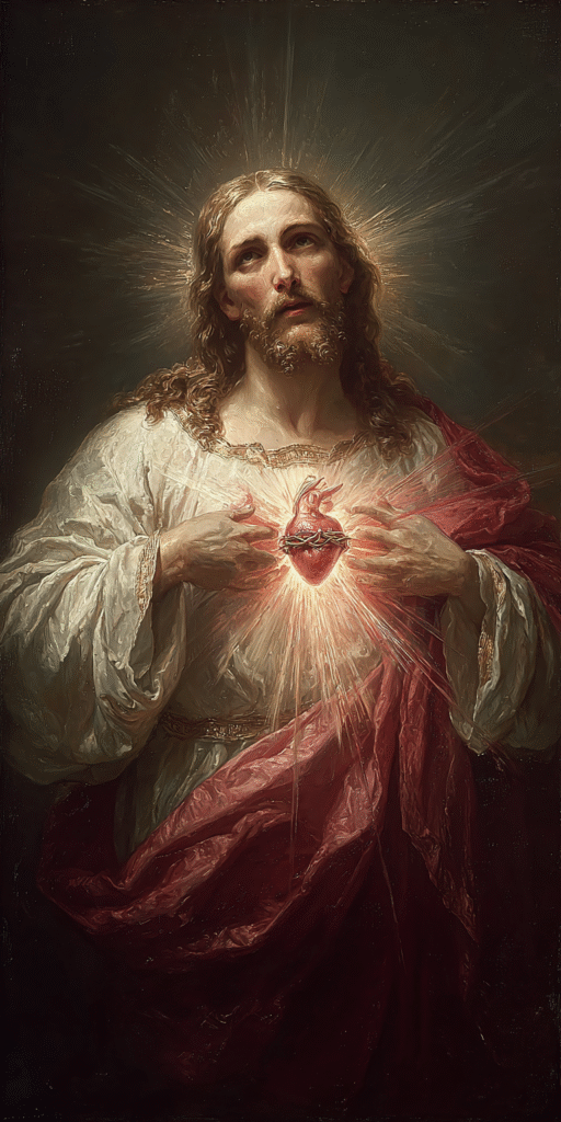 Sacred Heart of Jesus glowing from his chest golden rays of d 56b39857 6c61 478e bdf3 a7c0f5247585 1