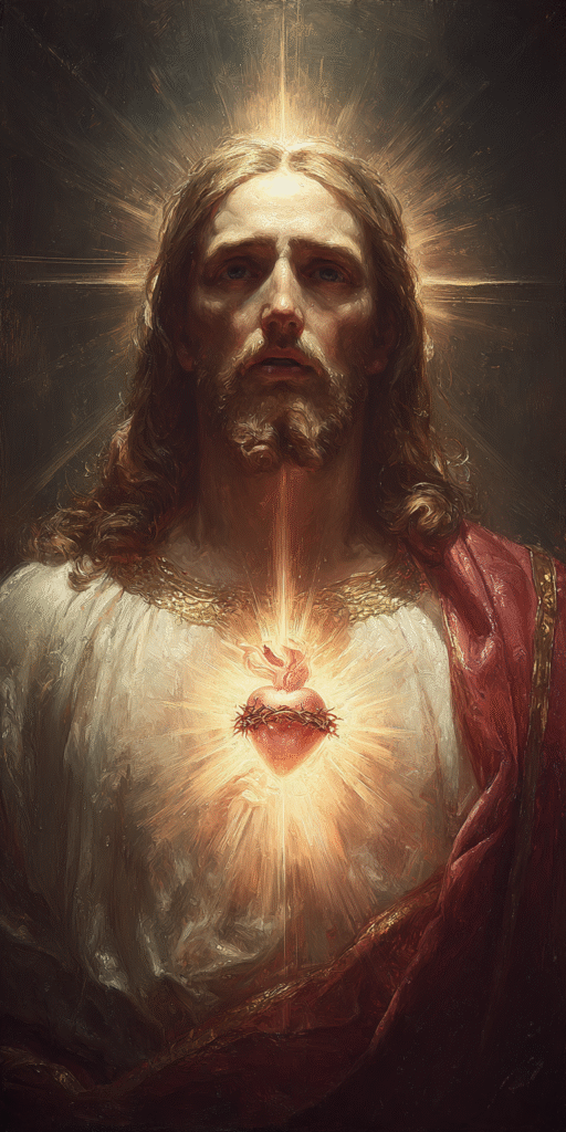 Sacred Heart of Jesus glowing from his chest golden rays of d 56b39857 6c61 478e bdf3 a7c0f5247585 2