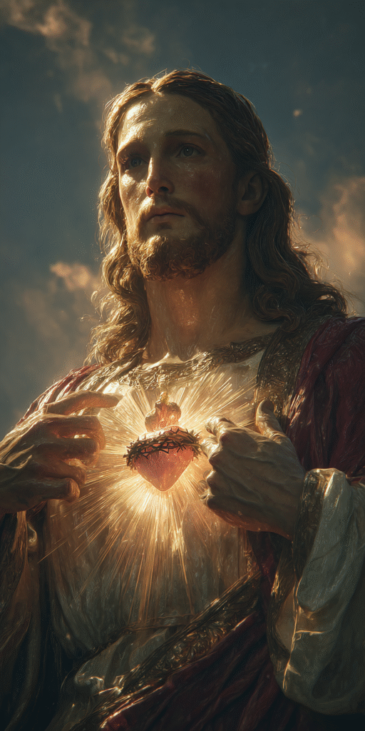 Sacred Heart of Jesus glowing from his chest golden rays of d 56b39857 6c61 478e bdf3 a7c0f5247585 3