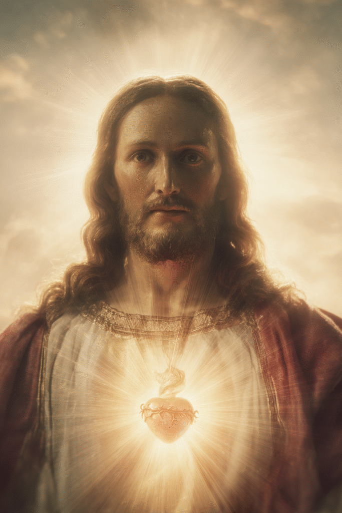 Smiling Sacred Heart of Jesus with glowing from his chest gol 0b835646 f9a0 4348 9693 eed9df2191a3 2