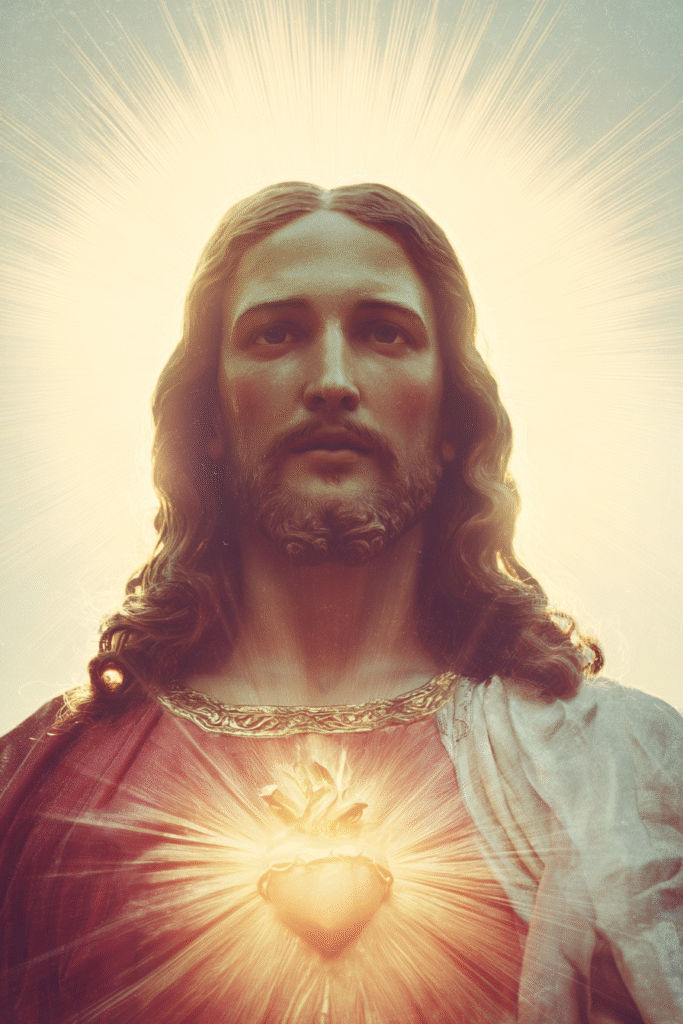 Smiling Sacred Heart of Jesus with glowing from his chest gol 0b835646 f9a0 4348 9693 eed9df2191a3 3