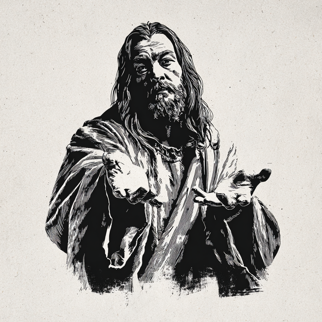 This is a black and white print style pattern with a religiou 33f8d9c1 6c6a 495e ba50 e6e2f5cef188 3