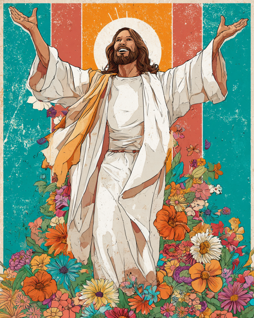 a highly detailed retro modern style illustration of Jesus wi c9551123 9f09 4bce 8fc7 9d1bdcb6a4c2 3