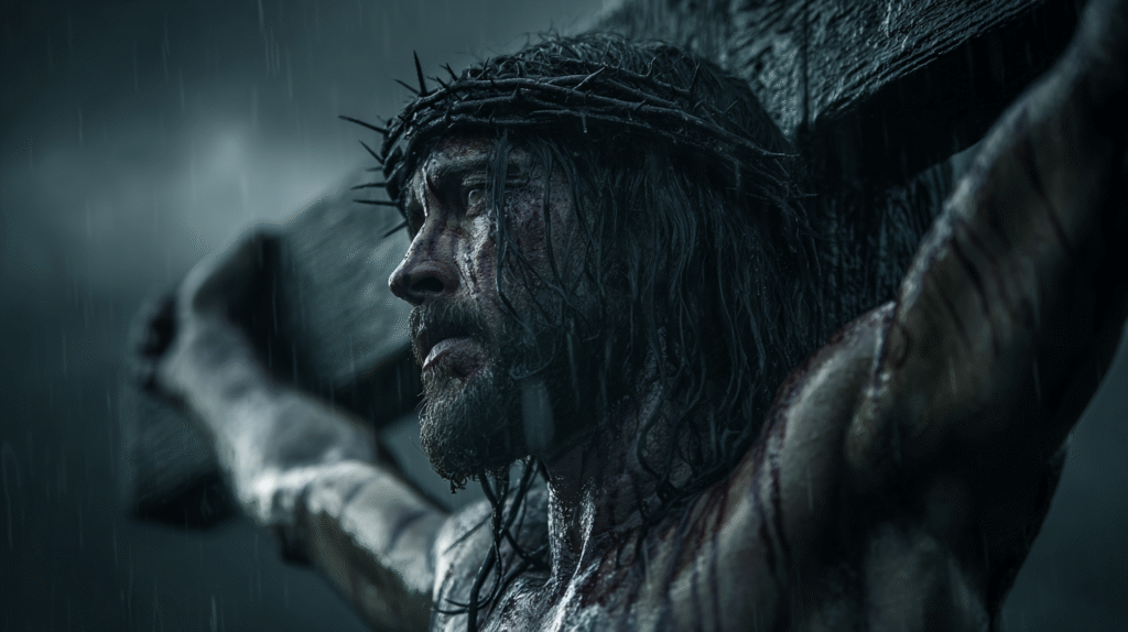 a hyper realistic image of Jesus hanging on the cross with a b1c4f243 de50 4242 ad23 1bc7e9af2a08 1