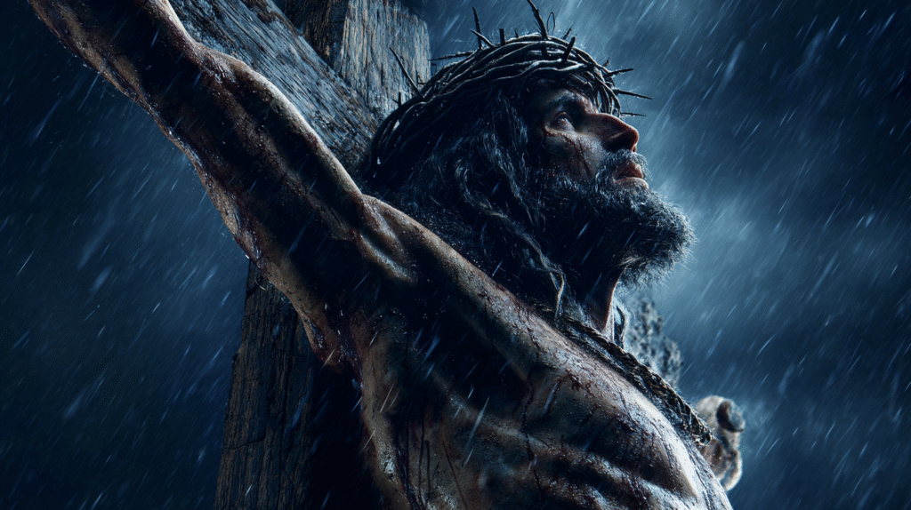 a hyper realistic image of Jesus hanging on the cross with a b1c4f243 de50 4242 ad23 1bc7e9af2a08 2