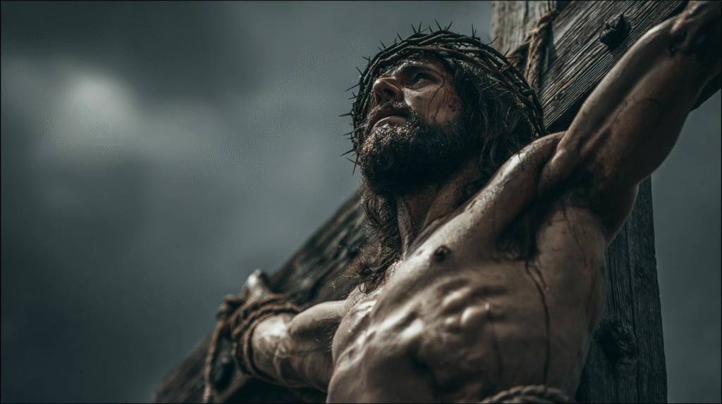 a hyper realistic image of Jesus hanging on the cross with a b1c4f243 de50 4242 ad23 1bc7e9af2a08 3