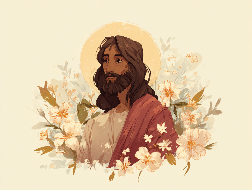 a simple hand painted illustration of Jesus Christ surrounded 1344dc1d 31a1 41b1 aa84 1bfbd5619cbe 3