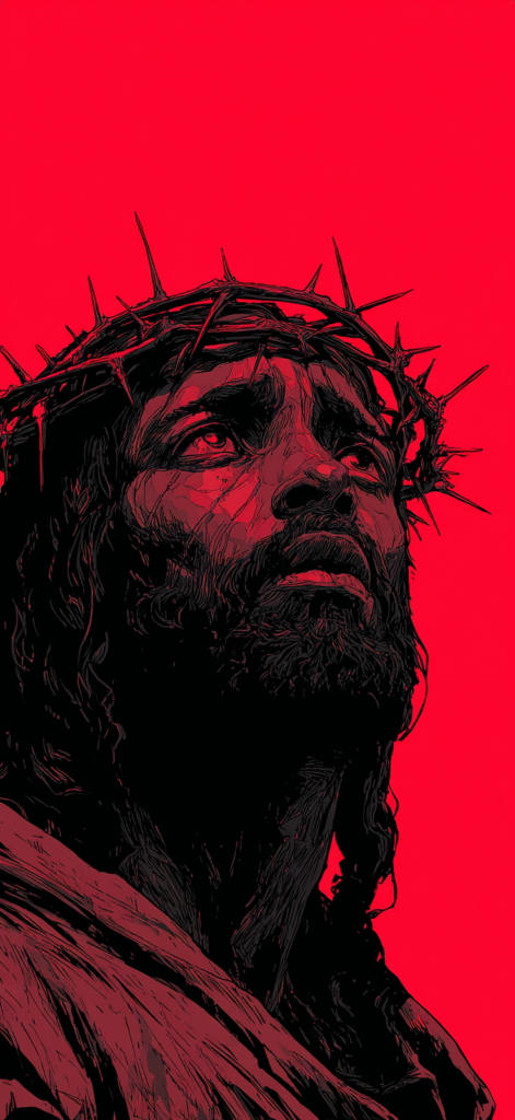 black jesus wearing a crown of thorns on a red background sui 1aa7dedb 2a99 4503 978f bd10705482f4 3