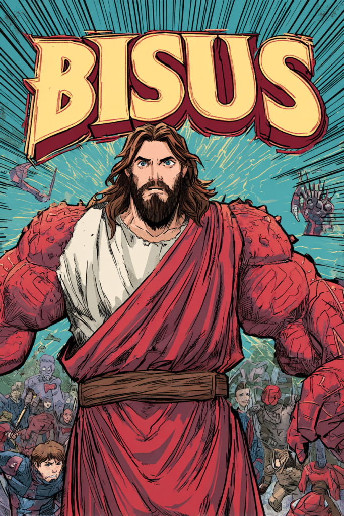 comic book cover about Jesus big Jesus title marvel style a 1c3a92c9 4b65 4ac2 b318 a0ed88b25917 1