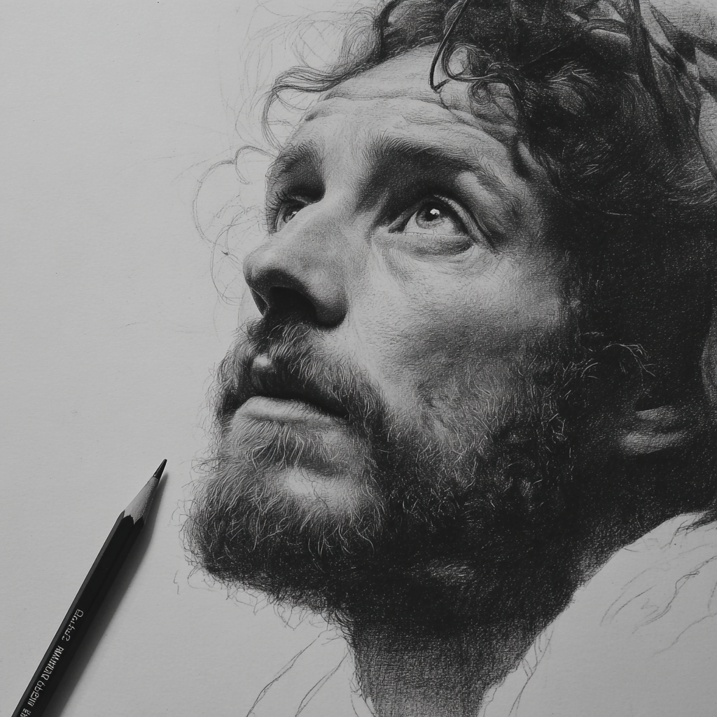 create a hiper realistic Jesus looking to the up and right bl 295a0417 d0af 4287 a279 43cc8bc805e3 2