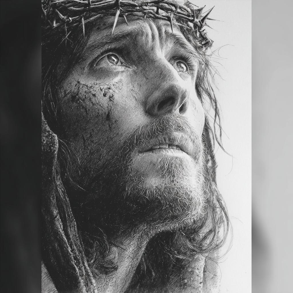 create a hiper realistic Jesus looking to the up and right bl 295a0417 d0af 4287 a279 43cc8bc805e3 3