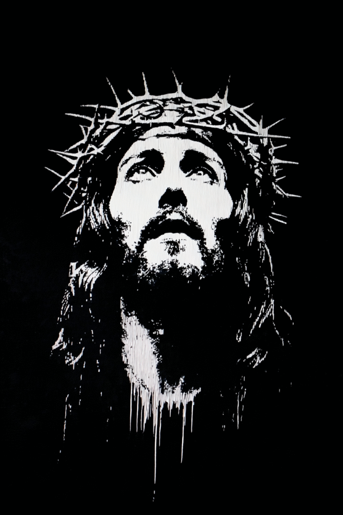 dripping Banksy white stencil art of an eritrean Jesus with c 5f6770c9 959f 41a9 94e1 76543a3b4c5d 1