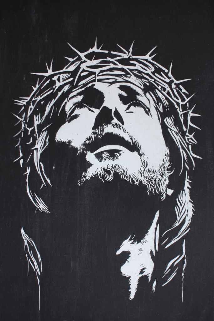 dripping Banksy white stencil art of an eritrean Jesus with c 5f6770c9 959f 41a9 94e1 76543a3b4c5d 3