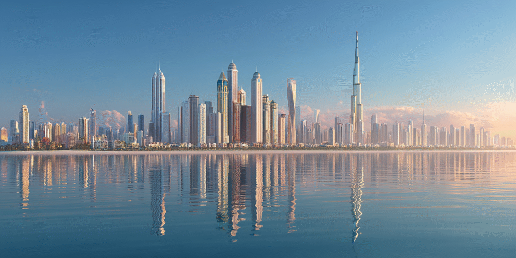 dubai skyline real realistic clear blue sky hyper realistic d434a990 44fd 4bf6 8bc8 c67cf3451707 1