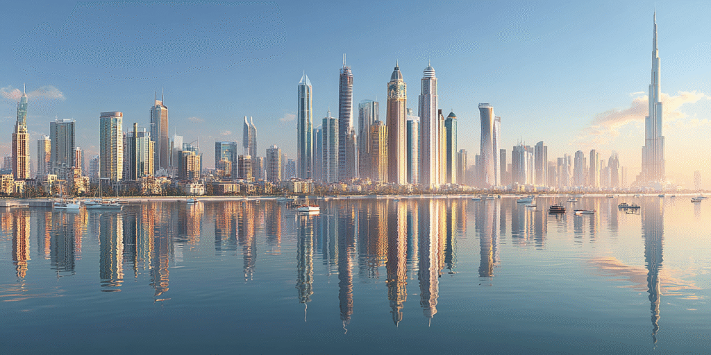 dubai skyline real realistic clear blue sky hyper realistic d434a990 44fd 4bf6 8bc8 c67cf3451707 2