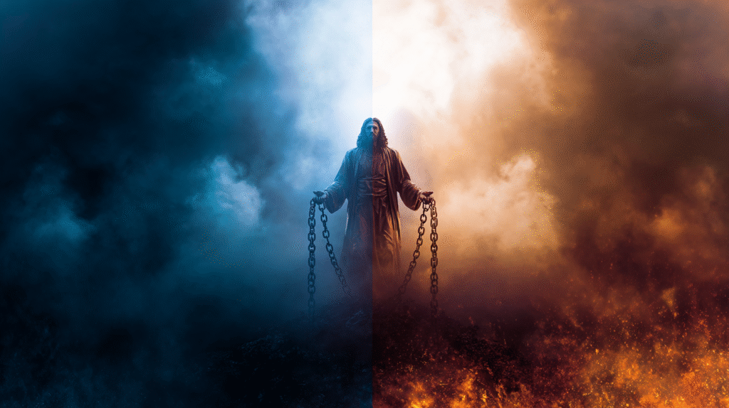 generate an image of jesus christ is above the satan and sata 18891bf9 7c68 42dc a15e 6c5298ec7104 1