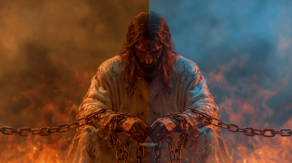 generate an image of jesus christ is above the satan and sata 18891bf9 7c68 42dc a15e 6c5298ec7104 2