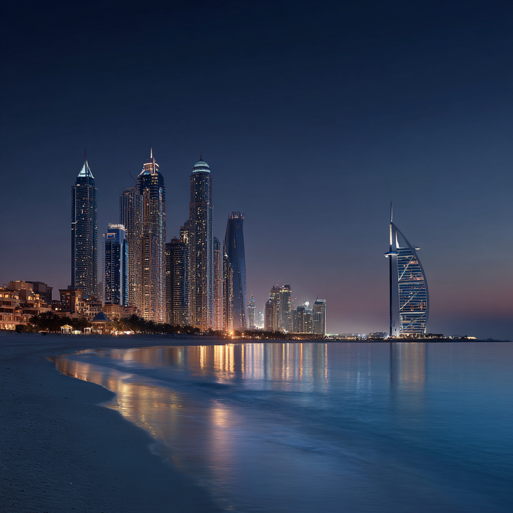 hyper realistic Dubai skyline from Jumeirah Beach clear calm 42e7f078 7127 4c61 9dd7 c37bb5bacbce 0