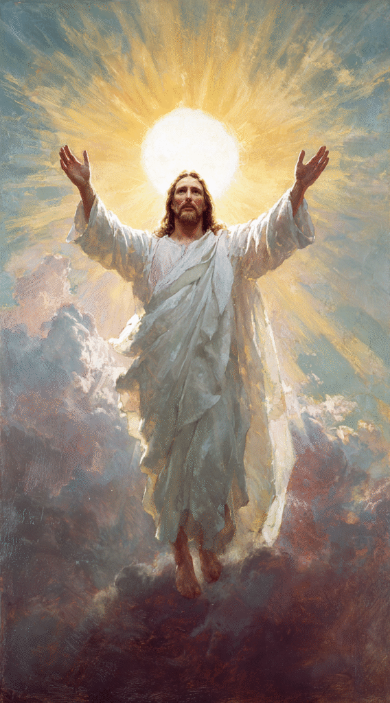 jesus christ standing with his arms outstretched in the sky w f8210ffe 7f84 4aaf bad8 ed87692fbe08 0