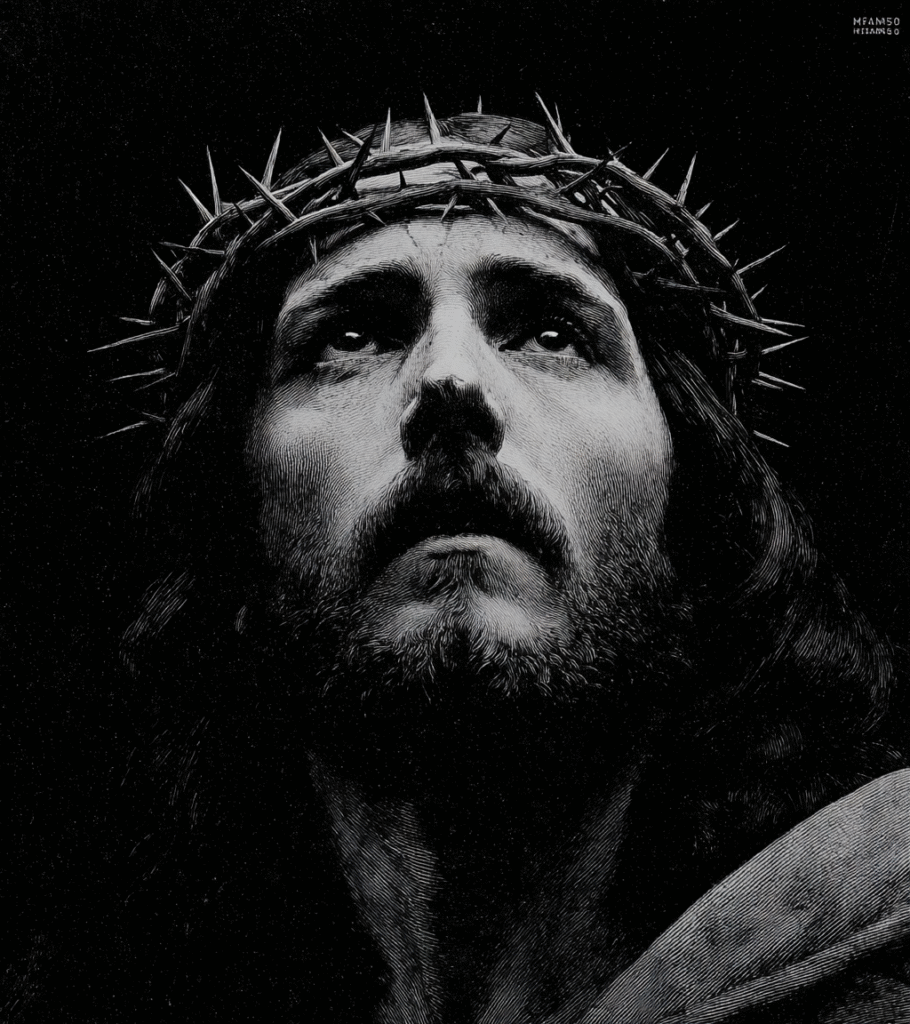 jesus christ with a crown of thorns in the style of mark ridd 7f6f2a2e ead4 46dd 9ade 7415d97723c5 1