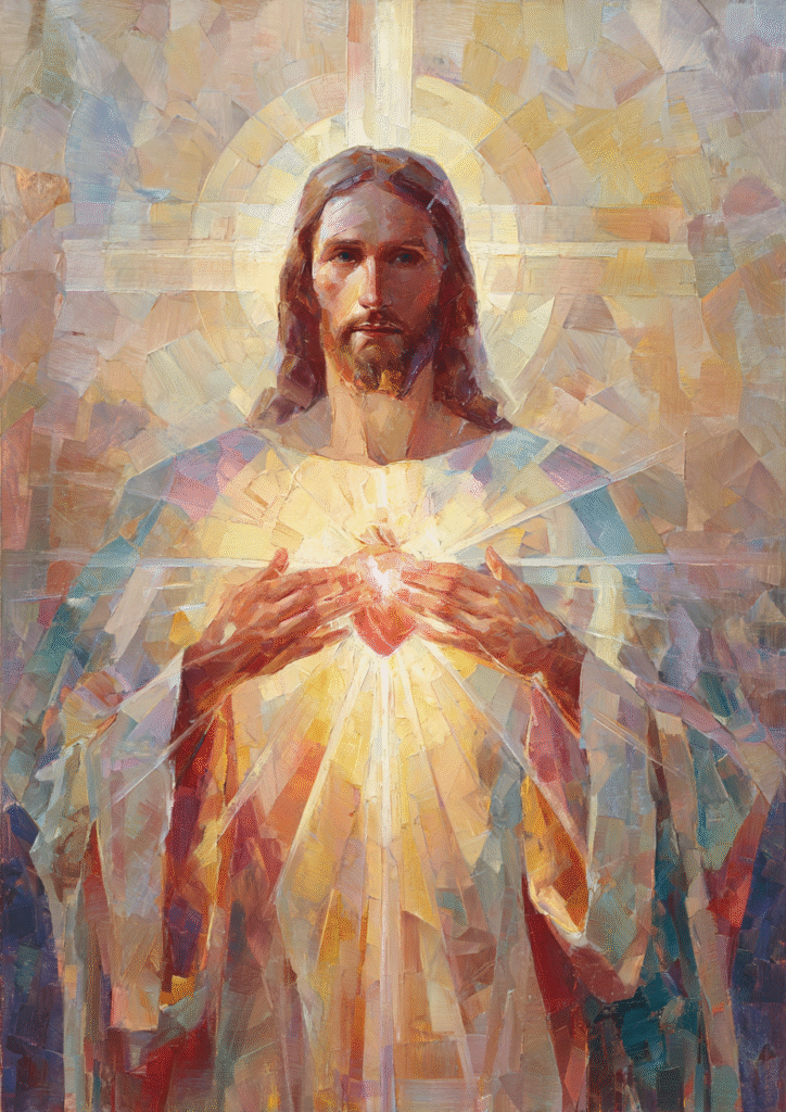 jesus holding the cross with white light radiating from his h 86f97494 d11f 47f7 b069 f934b858309b 0