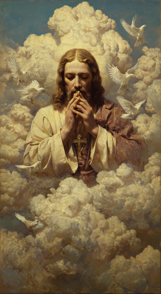 jesus with cross clouds and doves in the background photoreal 9f152d0e 2f8f 4956 a46e aedebc5189d7 3