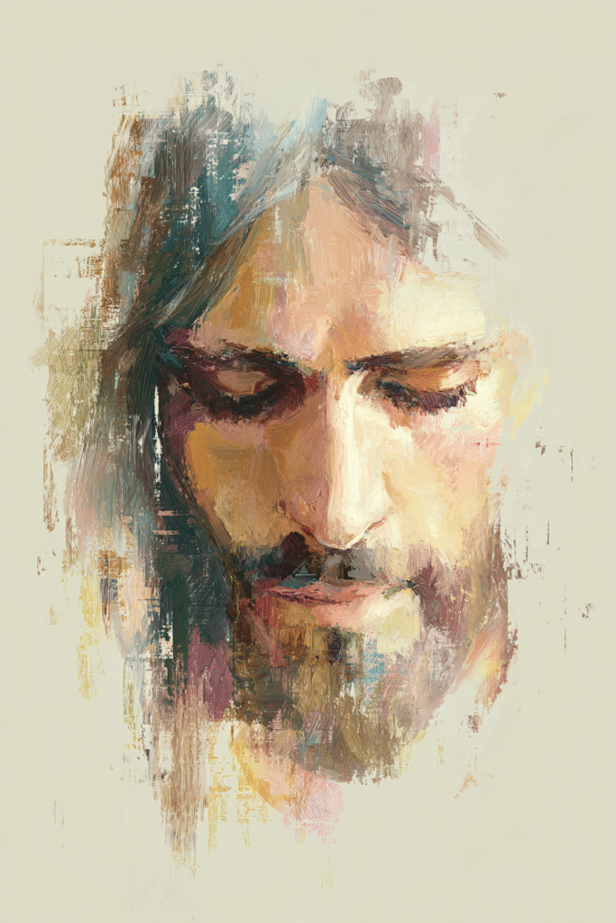minimalist portrait of Jesus Christ soft pastel color palette 1d7b6316 7b5f 4049 be78 37649ae83bab 2