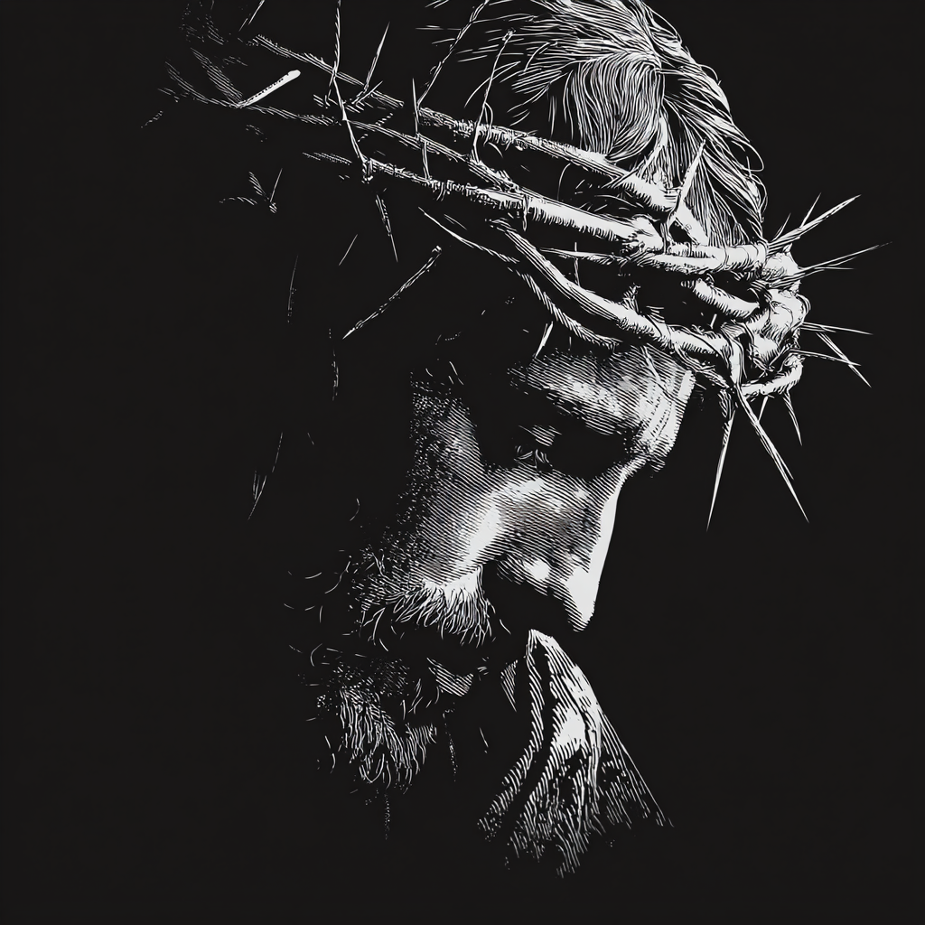 minimalistic monochromatic graphic art of jesus wearing the c 13bd2a45 3da5 4d23 9400 cd08e08a859c 1