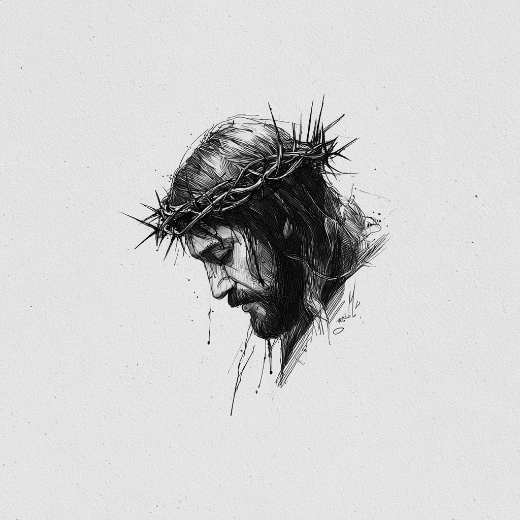 minimalistic monochromatic graphic art of jesus wearing the c 13bd2a45 3da5 4d23 9400 cd08e08a859c 2