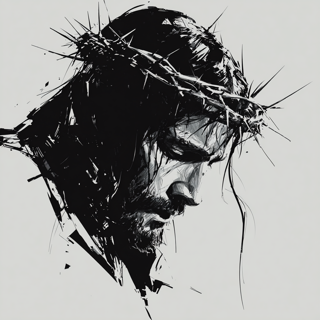 minimalistic monochromatic graphic art of jesus wearing the c 13bd2a45 3da5 4d23 9400 cd08e08a859c 3