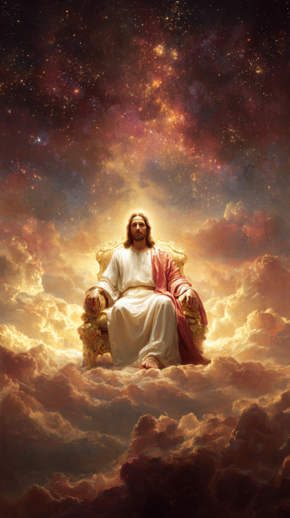 real Jesus seated on a simple golden throne resting on a vast 5794fca2 9319 4347 9e9a b1016fe1bba5 1