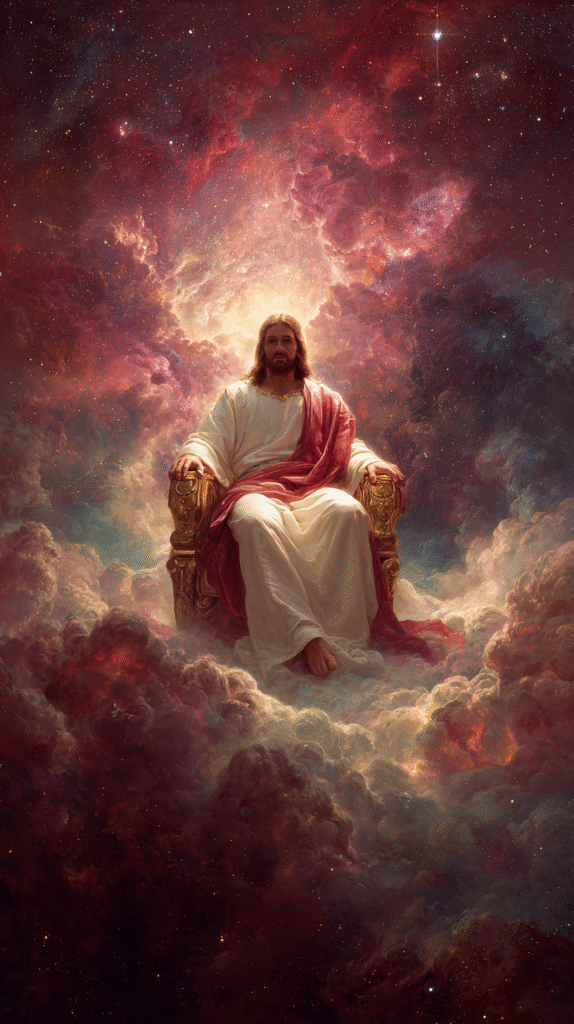 real Jesus seated on a simple golden throne resting on a vast 5794fca2 9319 4347 9e9a b1016fe1bba5 3