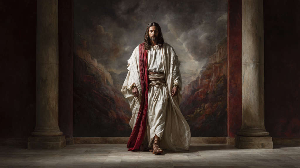 realistic full body depiction of Jesus Christ long wavy dark b4b8bb8f 2cd4 4023 8b38 262893188662 2