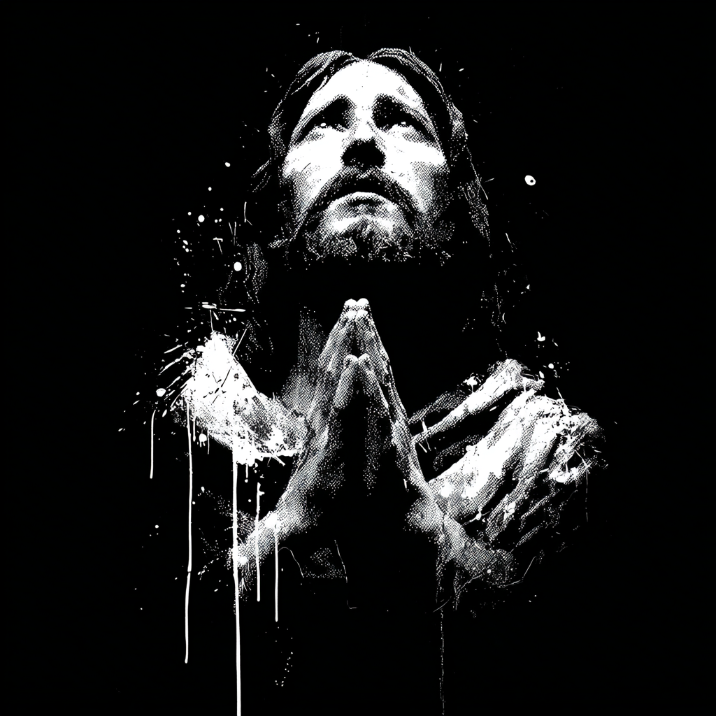 solid black background white lines only. A depiction of Jesus e013485d ae7e 46bf 8725 59624bc20aa0 0