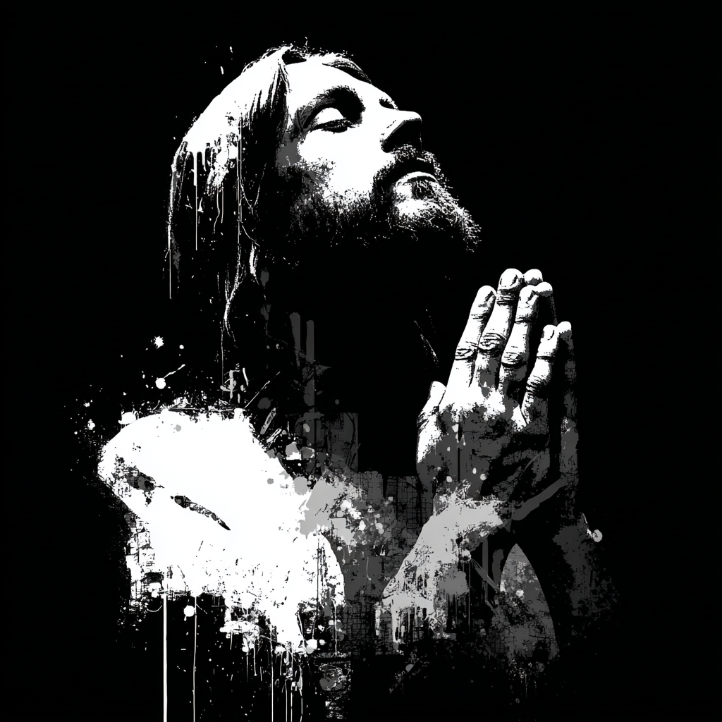solid black background white lines only. A depiction of Jesus e013485d ae7e 46bf 8725 59624bc20aa0 3