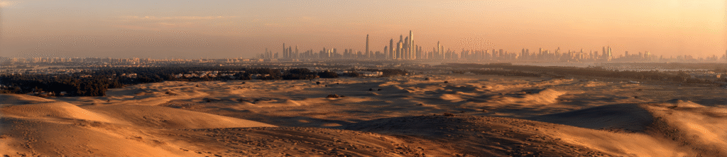 straight front panoramic view of Abu Dhabi desert skyline at 17b40fcb aa13 4a24 a06d 68fd6eae7197 2