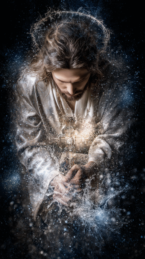 top view side kind JESUS CHRIST with a halo in an ephemeral w 7f92183d 5030 48ce 9641 3ec1d223edd7 3