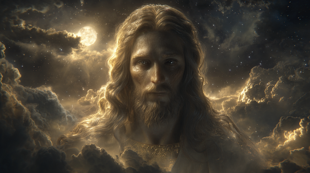 ultra realistic face of Jesus Christ appearing in the night s 91ad716d e3ee 44b1 b014 bf5b611fa168 1