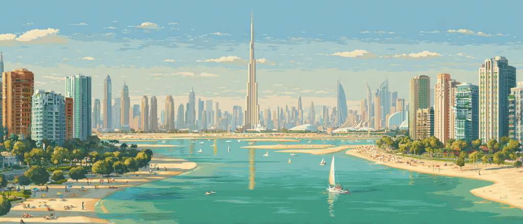 very classic italian impressionist illustration of Dubai with d4f4a8f7 4310 438a 8e31 c77a08a27343 1