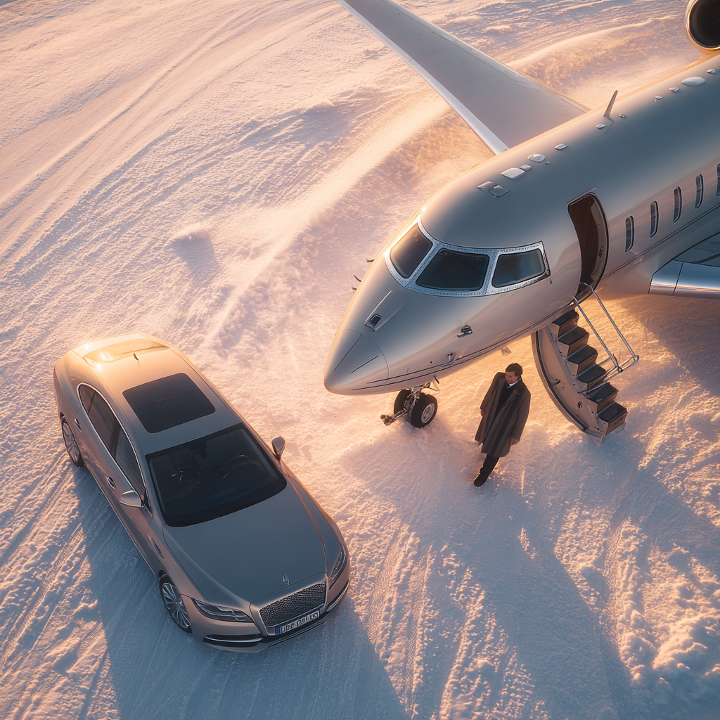 A private jet on the tarmac in the snow with its doors open a 79553478 3f76 4ed0 916d 0474a54589e8 1