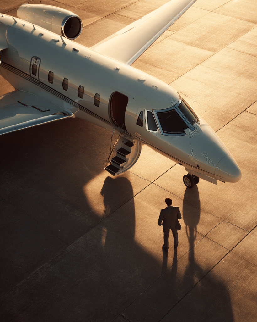 A private jet on the tarmac with its doors open and stairs le eca8f2ed 92e4 4297 9137 f5328dbaa695 3